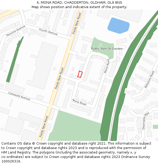 4, MONA ROAD, CHADDERTON, OLDHAM, OL9 8NS: Location map and indicative extent of plot