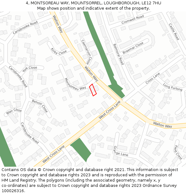4, MONTSOREAU WAY, MOUNTSORREL, LOUGHBOROUGH, LE12 7HU: Location map and indicative extent of plot