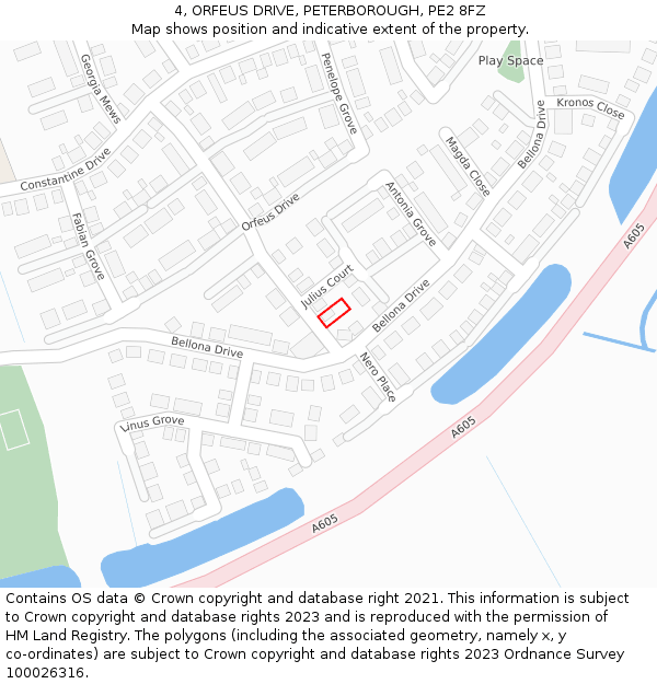 4, ORFEUS DRIVE, PETERBOROUGH, PE2 8FZ: Location map and indicative extent of plot