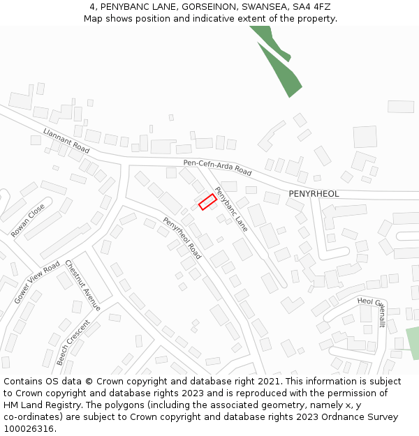 4, PENYBANC LANE, GORSEINON, SWANSEA, SA4 4FZ: Location map and indicative extent of plot