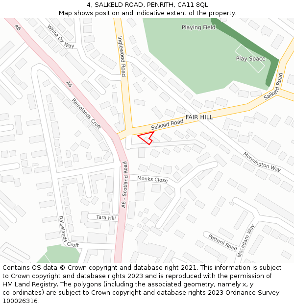 4, SALKELD ROAD, PENRITH, CA11 8QL: Location map and indicative extent of plot