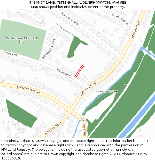 4, SANDY LANE, TETTENHALL, WOLVERHAMPTON, WV6 9EB: Location map and indicative extent of plot