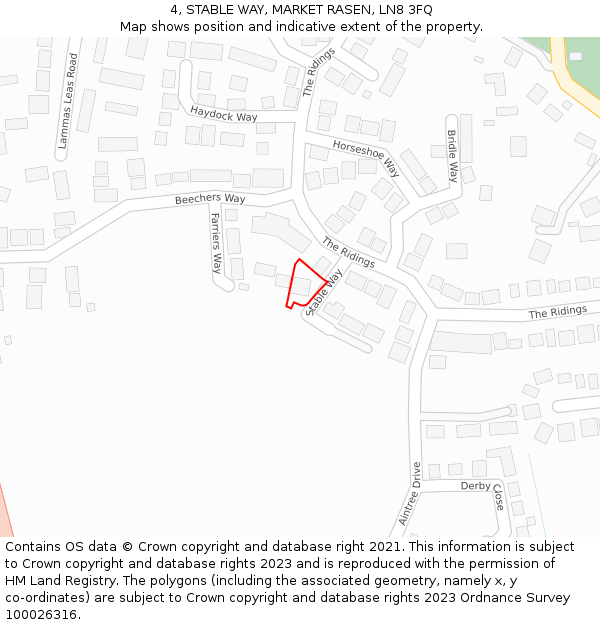 4, STABLE WAY, MARKET RASEN, LN8 3FQ: Location map and indicative extent of plot