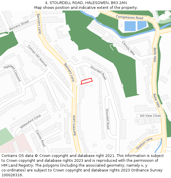4, STOURDELL ROAD, HALESOWEN, B63 2AN: Location map and indicative extent of plot