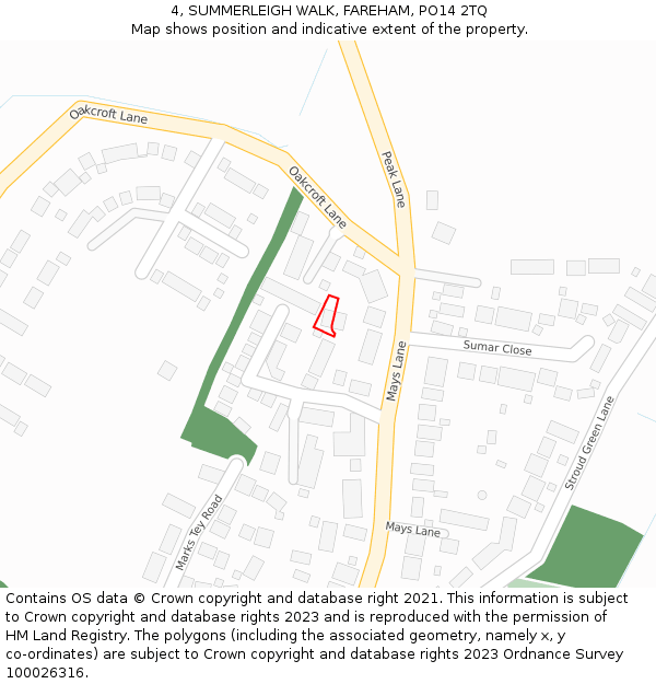 4, SUMMERLEIGH WALK, FAREHAM, PO14 2TQ: Location map and indicative extent of plot
