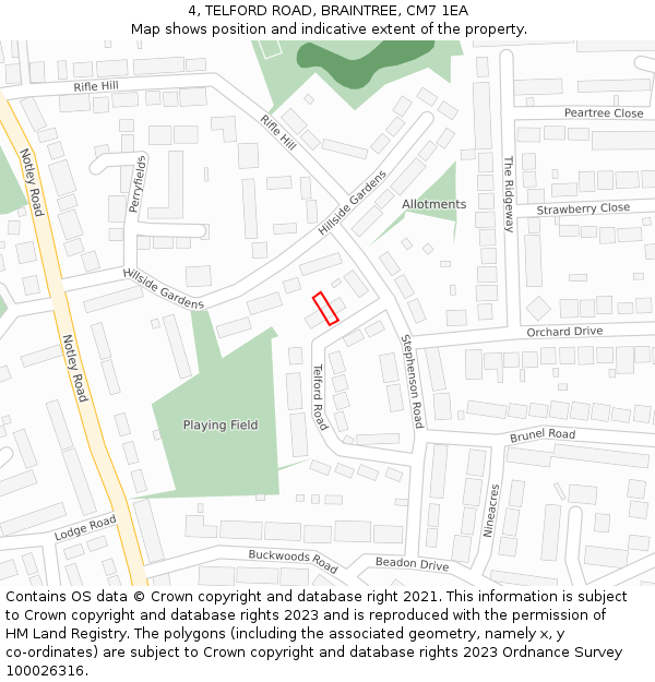 4, TELFORD ROAD, BRAINTREE, CM7 1EA: Location map and indicative extent of plot