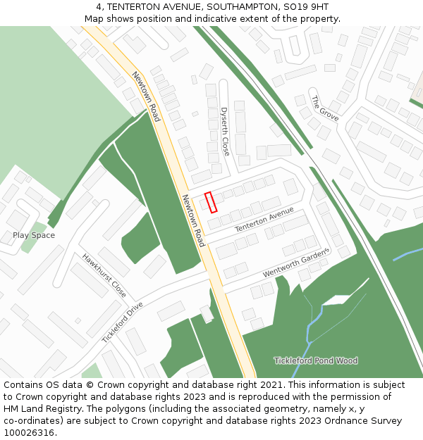 4, TENTERTON AVENUE, SOUTHAMPTON, SO19 9HT: Location map and indicative extent of plot