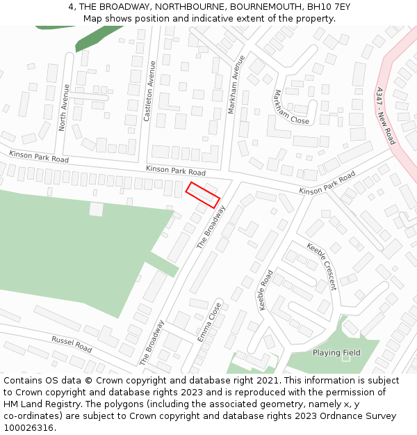4, THE BROADWAY, NORTHBOURNE, BOURNEMOUTH, BH10 7EY: Location map and indicative extent of plot