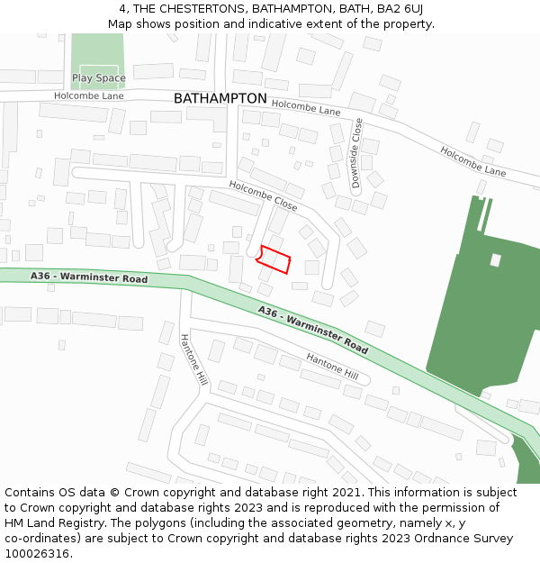 4, THE CHESTERTONS, BATHAMPTON, BATH, BA2 6UJ: Location map and indicative extent of plot