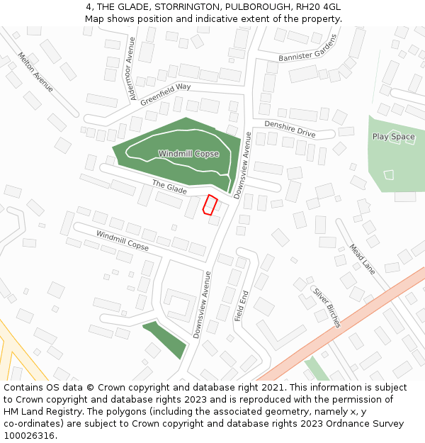 4, THE GLADE, STORRINGTON, PULBOROUGH, RH20 4GL: Location map and indicative extent of plot