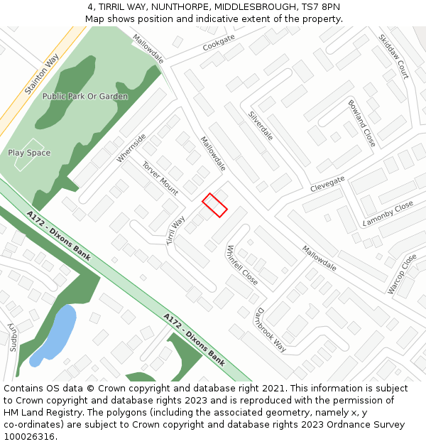 4, TIRRIL WAY, NUNTHORPE, MIDDLESBROUGH, TS7 8PN: Location map and indicative extent of plot