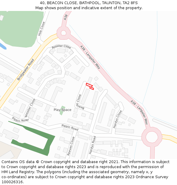 40, BEACON CLOSE, BATHPOOL, TAUNTON, TA2 8FS: Location map and indicative extent of plot