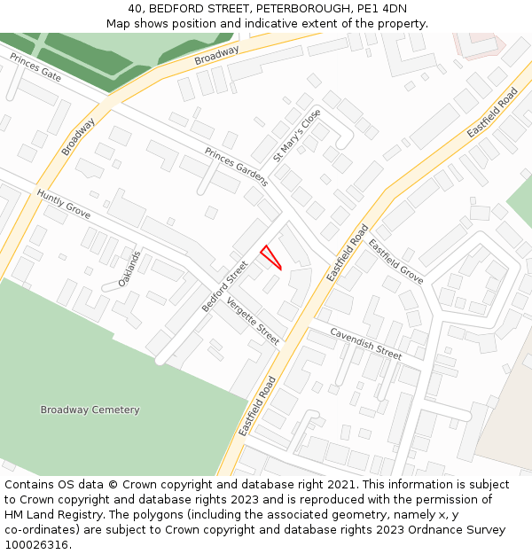 40, BEDFORD STREET, PETERBOROUGH, PE1 4DN: Location map and indicative extent of plot