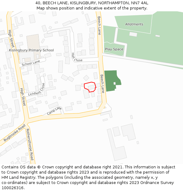 40, BEECH LANE, KISLINGBURY, NORTHAMPTON, NN7 4AL: Location map and indicative extent of plot