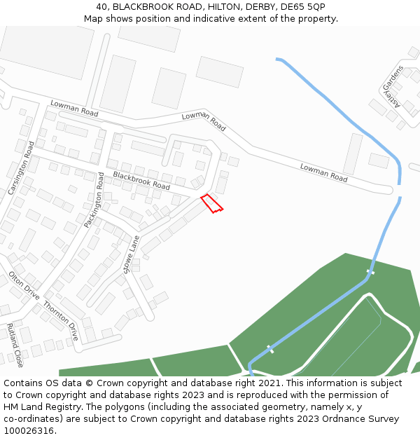 40, BLACKBROOK ROAD, HILTON, DERBY, DE65 5QP: Location map and indicative extent of plot