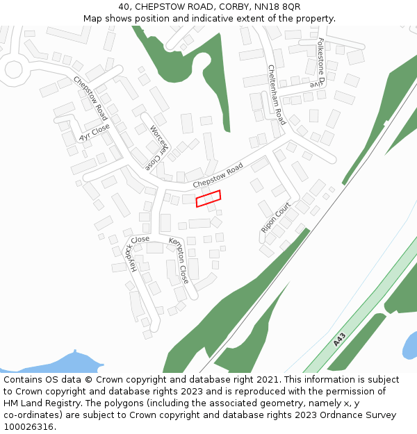 40, CHEPSTOW ROAD, CORBY, NN18 8QR: Location map and indicative extent of plot