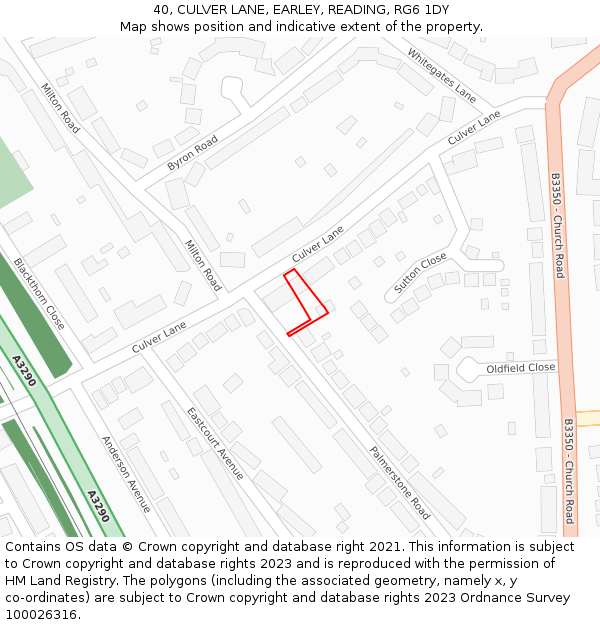40, CULVER LANE, EARLEY, READING, RG6 1DY: Location map and indicative extent of plot
