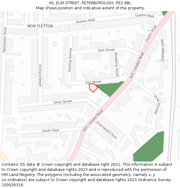 40, ELM STREET, PETERBOROUGH, PE2 9BL: Location map and indicative extent of plot