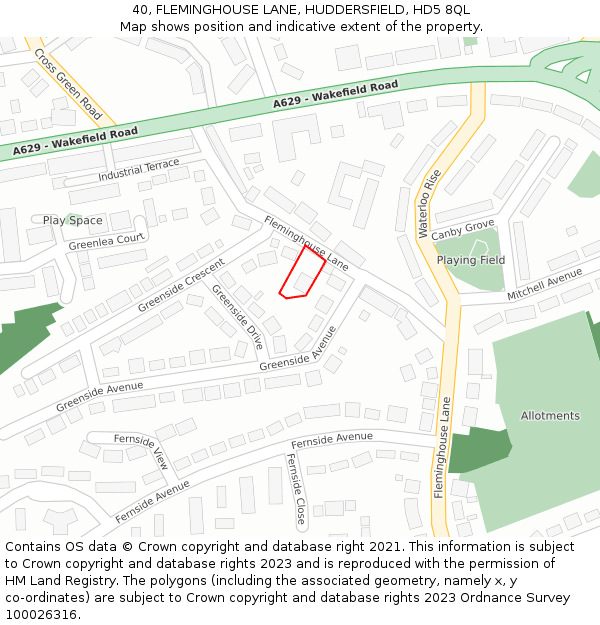 40, FLEMINGHOUSE LANE, HUDDERSFIELD, HD5 8QL: Location map and indicative extent of plot