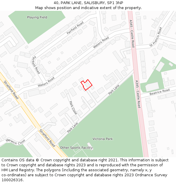 40, PARK LANE, SALISBURY, SP1 3NP: Location map and indicative extent of plot