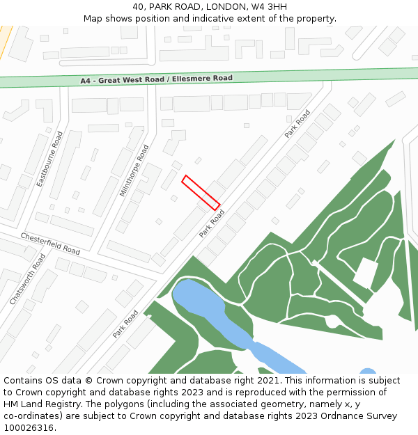 40, PARK ROAD, LONDON, W4 3HH: Location map and indicative extent of plot