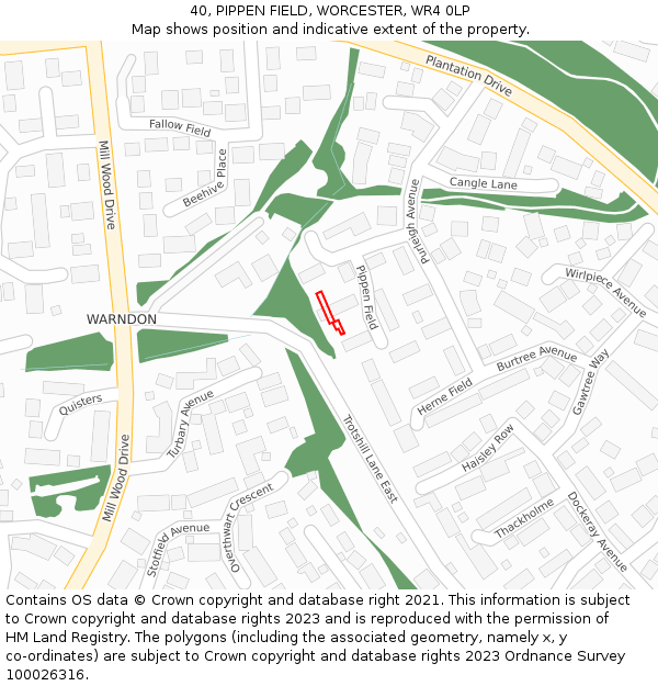 40, PIPPEN FIELD, WORCESTER, WR4 0LP: Location map and indicative extent of plot