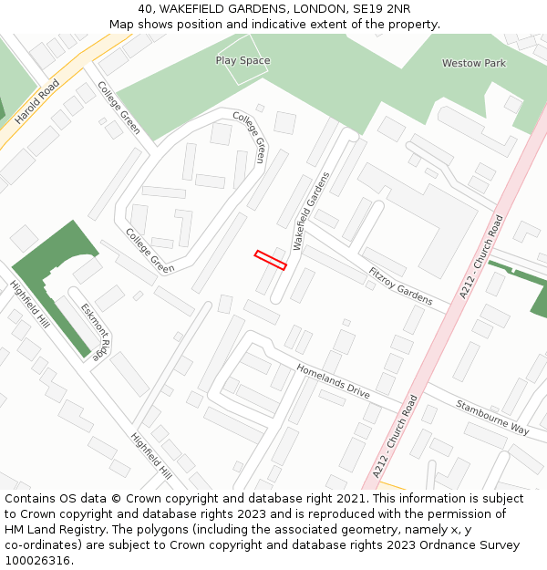 40, WAKEFIELD GARDENS, LONDON, SE19 2NR: Location map and indicative extent of plot