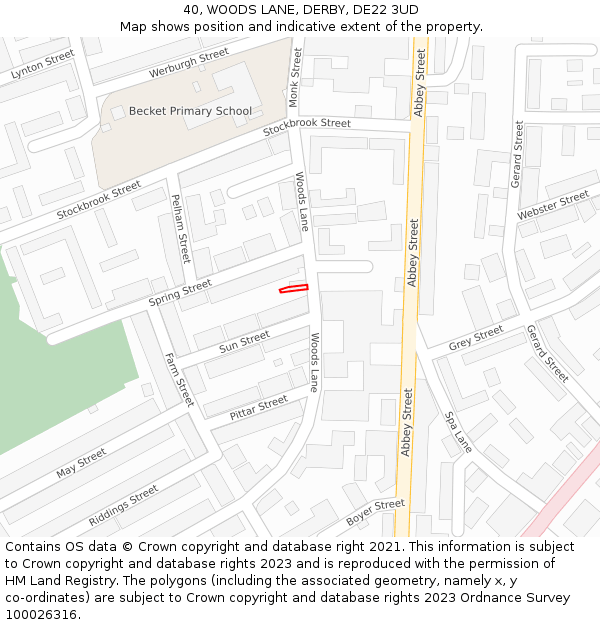 40, WOODS LANE, DERBY, DE22 3UD: Location map and indicative extent of plot