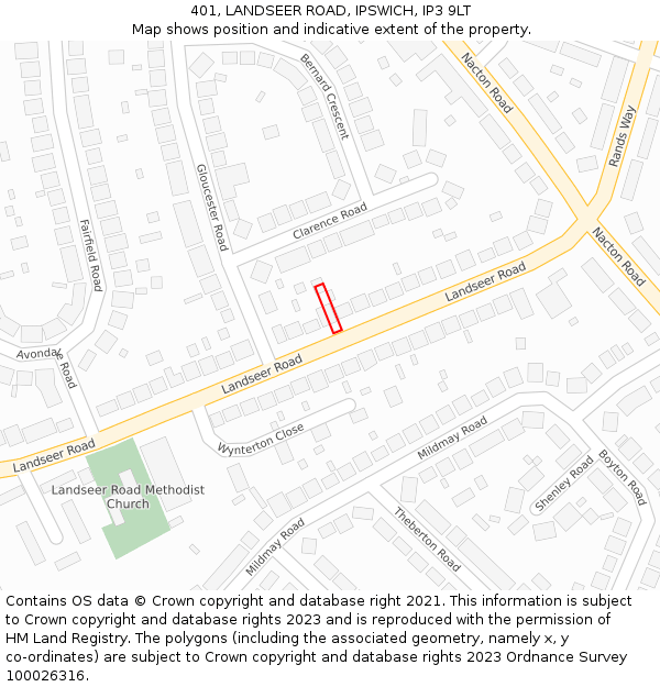 401, LANDSEER ROAD, IPSWICH, IP3 9LT: Location map and indicative extent of plot