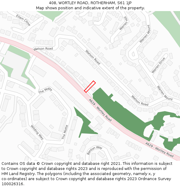 408, WORTLEY ROAD, ROTHERHAM, S61 1JP: Location map and indicative extent of plot