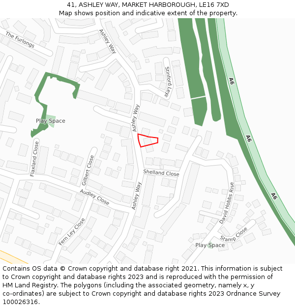 41, ASHLEY WAY, MARKET HARBOROUGH, LE16 7XD: Location map and indicative extent of plot