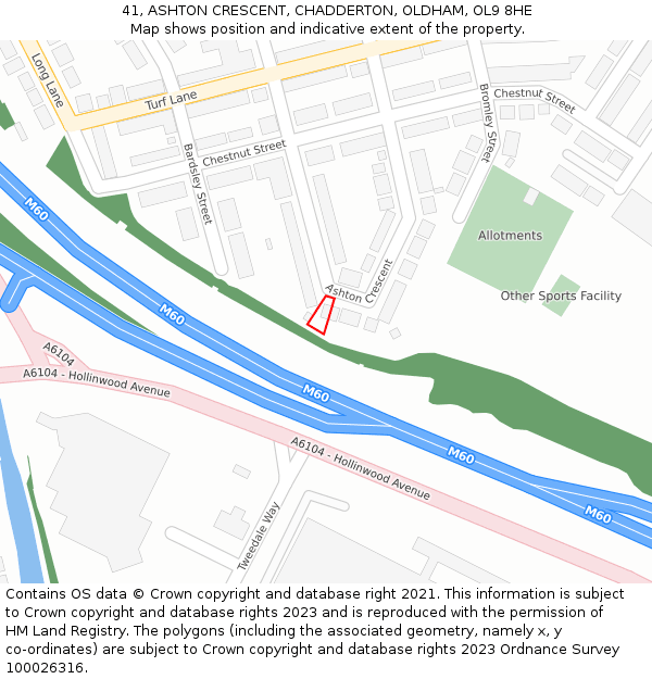 41, ASHTON CRESCENT, CHADDERTON, OLDHAM, OL9 8HE: Location map and indicative extent of plot
