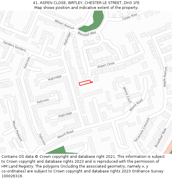 41, ASPEN CLOSE, BIRTLEY, CHESTER LE STREET, DH3 1FE: Location map and indicative extent of plot