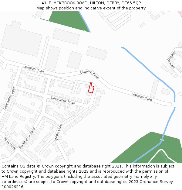 41, BLACKBROOK ROAD, HILTON, DERBY, DE65 5QP: Location map and indicative extent of plot
