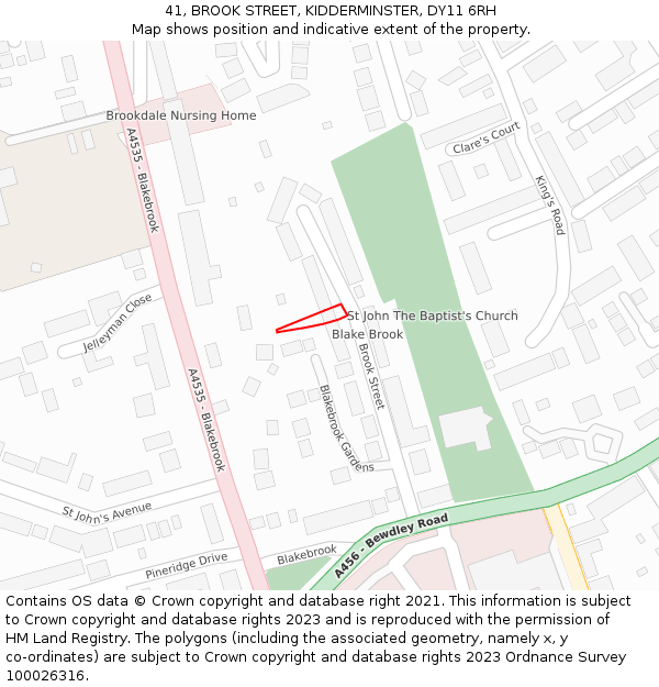41, BROOK STREET, KIDDERMINSTER, DY11 6RH: Location map and indicative extent of plot