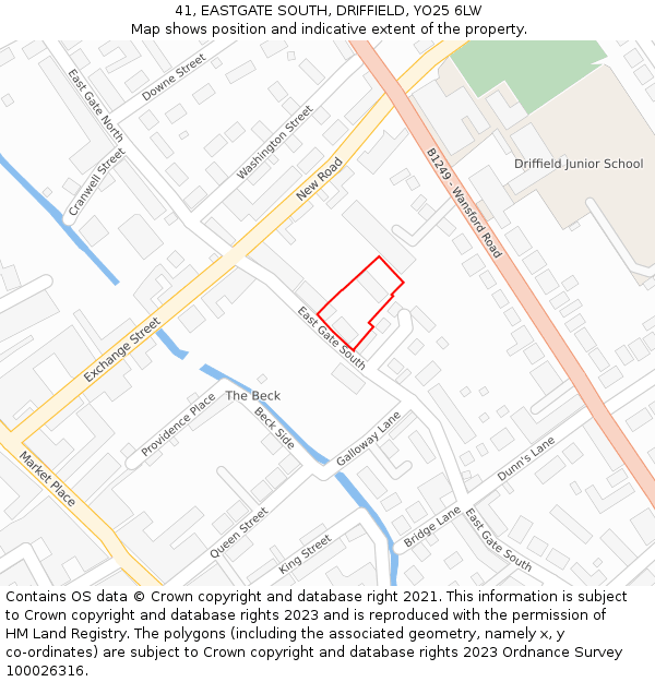 41, EASTGATE SOUTH, DRIFFIELD, YO25 6LW: Location map and indicative extent of plot
