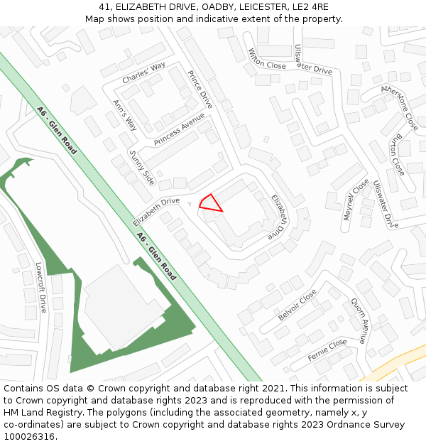 41, ELIZABETH DRIVE, OADBY, LEICESTER, LE2 4RE: Location map and indicative extent of plot