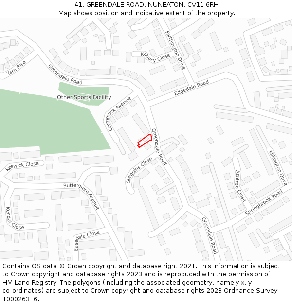 41, GREENDALE ROAD, NUNEATON, CV11 6RH: Location map and indicative extent of plot