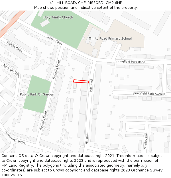 41, HILL ROAD, CHELMSFORD, CM2 6HP: Location map and indicative extent of plot