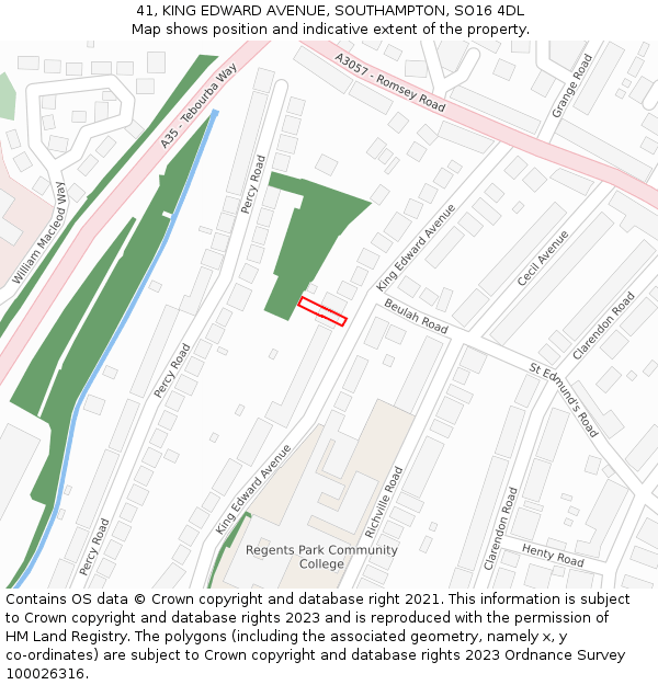 41, KING EDWARD AVENUE, SOUTHAMPTON, SO16 4DL: Location map and indicative extent of plot
