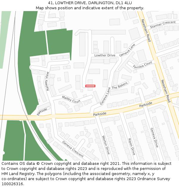 41, LOWTHER DRIVE, DARLINGTON, DL1 4LU: Location map and indicative extent of plot