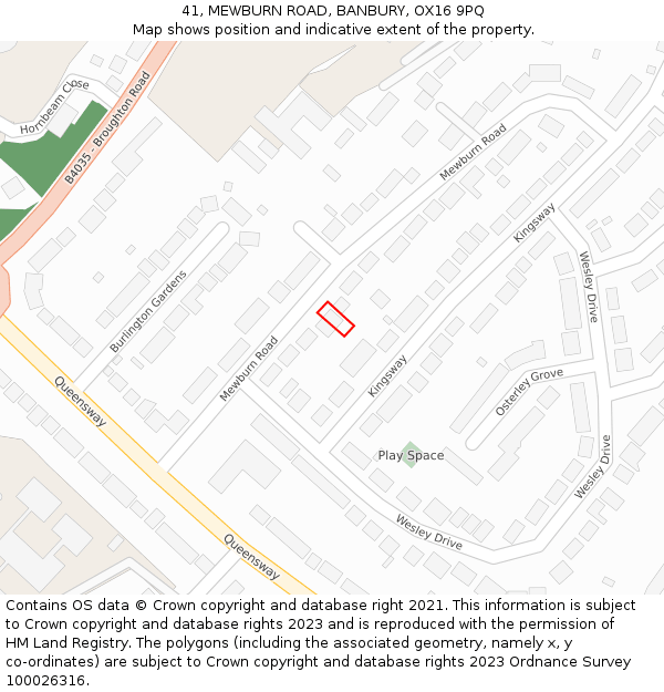 41, MEWBURN ROAD, BANBURY, OX16 9PQ: Location map and indicative extent of plot