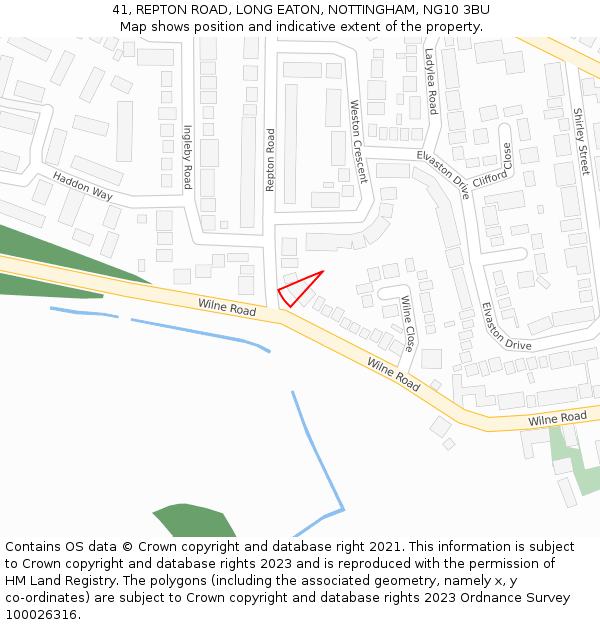 41, REPTON ROAD, LONG EATON, NOTTINGHAM, NG10 3BU: Location map and indicative extent of plot