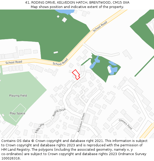 41, RODING DRIVE, KELVEDON HATCH, BRENTWOOD, CM15 0XA: Location map and indicative extent of plot