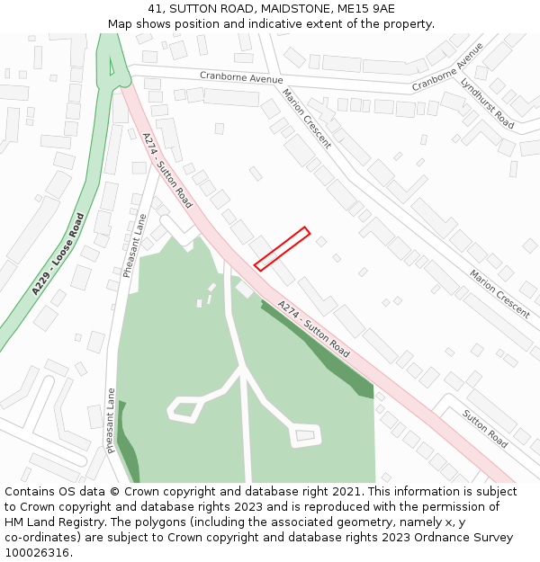 41, SUTTON ROAD, MAIDSTONE, ME15 9AE: Location map and indicative extent of plot