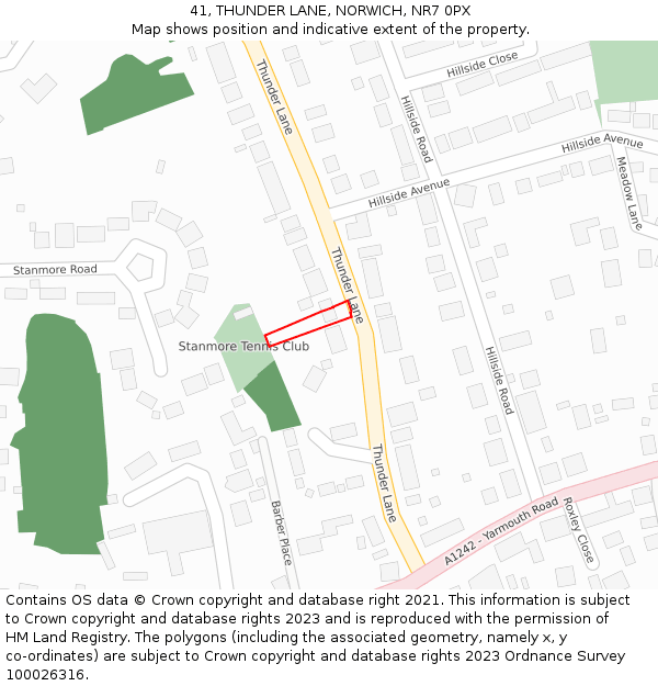 41, THUNDER LANE, NORWICH, NR7 0PX: Location map and indicative extent of plot