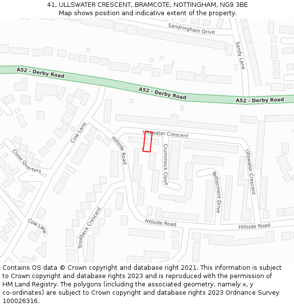 41, ULLSWATER CRESCENT, BRAMCOTE, NOTTINGHAM, NG9 3BE: Location map and indicative extent of plot