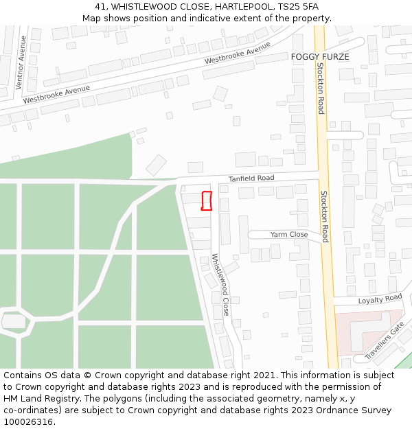 41, WHISTLEWOOD CLOSE, HARTLEPOOL, TS25 5FA: Location map and indicative extent of plot