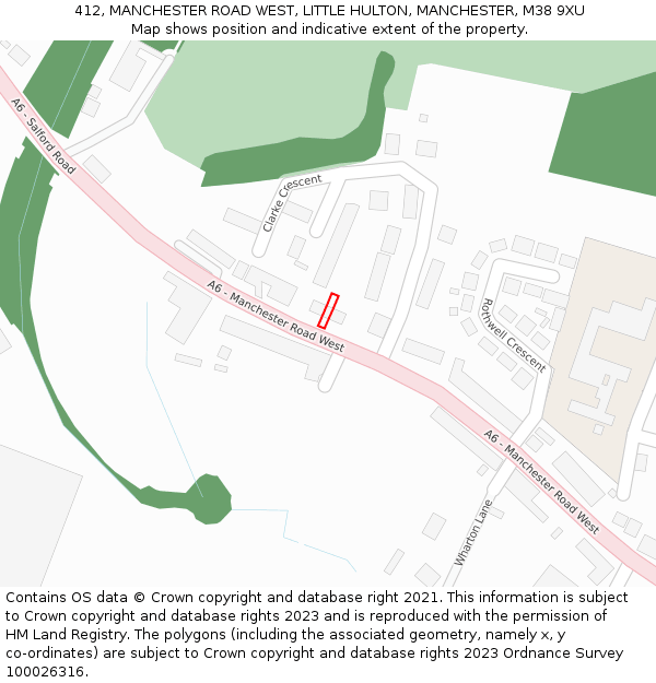 412, MANCHESTER ROAD WEST, LITTLE HULTON, MANCHESTER, M38 9XU: Location map and indicative extent of plot