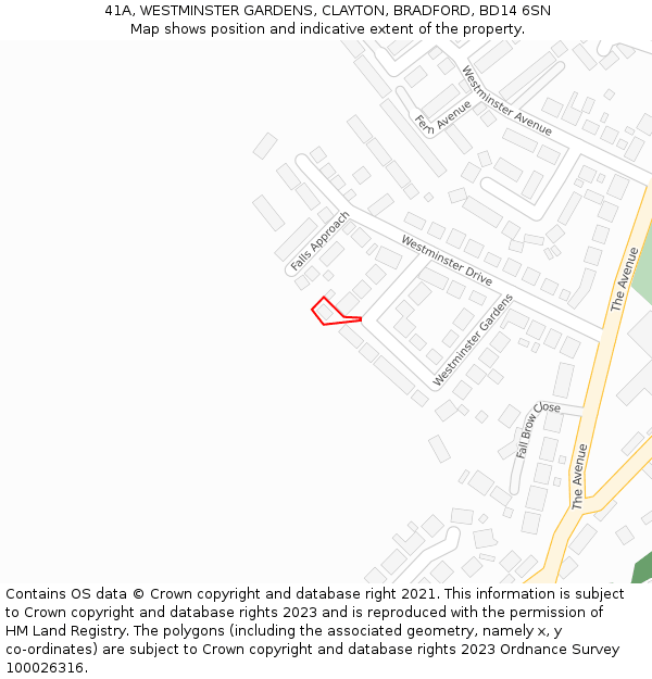 41A, WESTMINSTER GARDENS, CLAYTON, BRADFORD, BD14 6SN: Location map and indicative extent of plot
